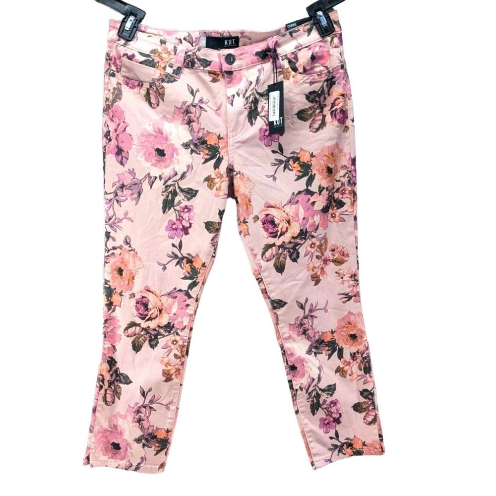 KUT from the Kloth, Sz 12, Women's Pink Floral Cropped Jeans - so cute!